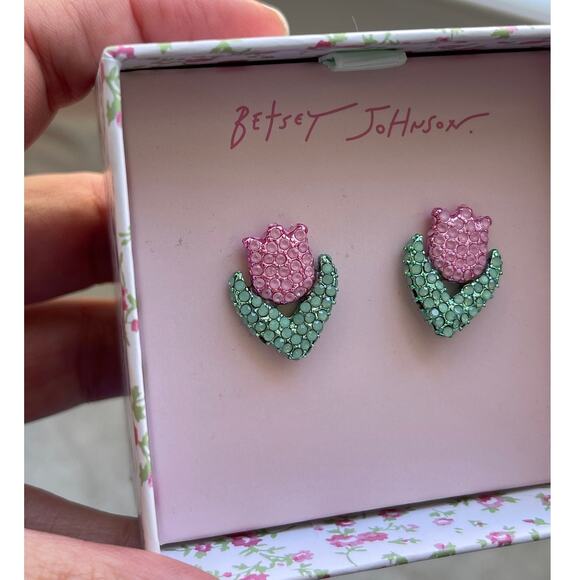 Betsey Johnson Hop To It Tulip Studs Pink Earrings NEW Flower Spring - Picture 10 of 11